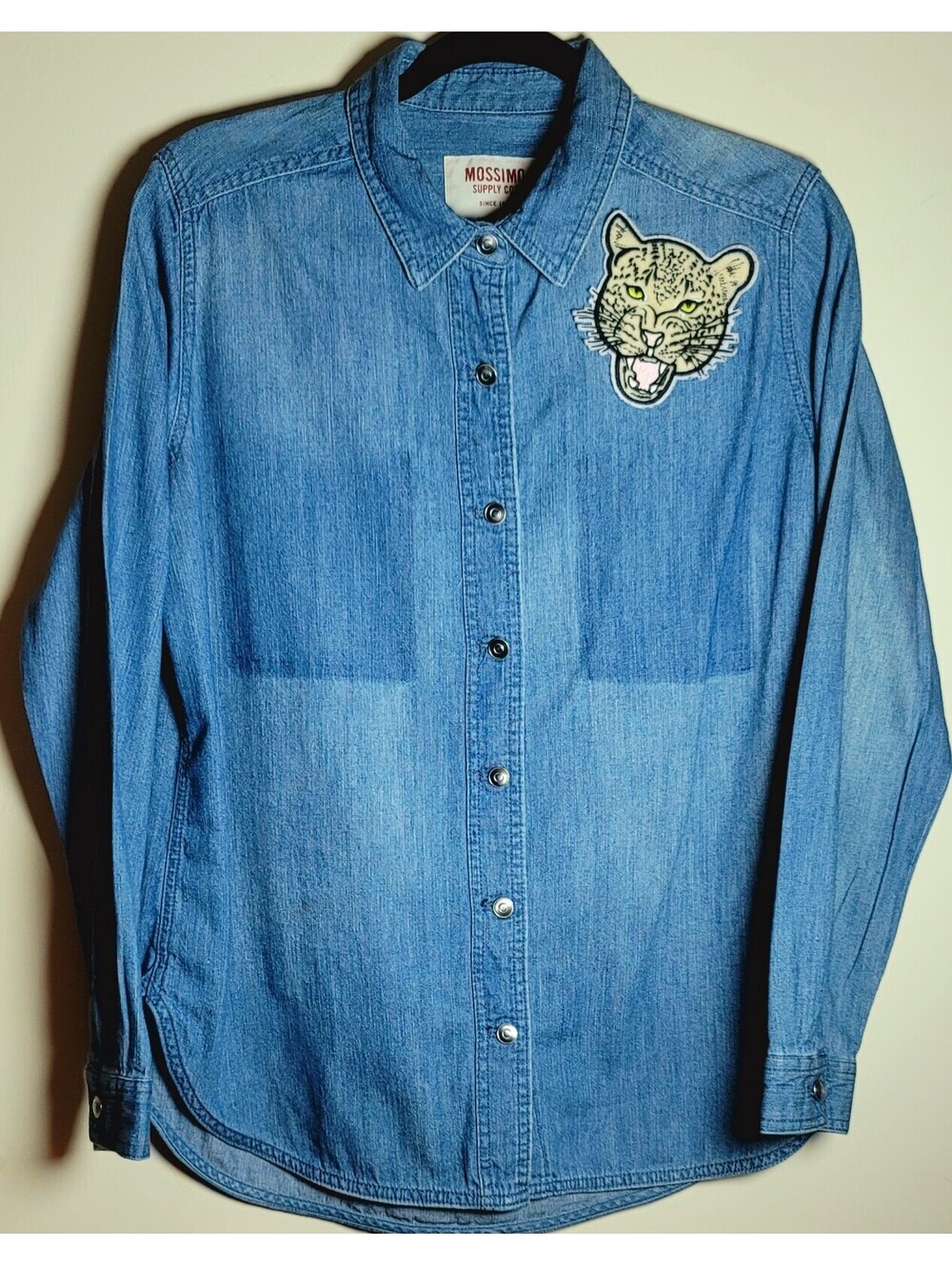 Mossimo Supply Co. Denim Button-Up Shirt with Leopard Patch L